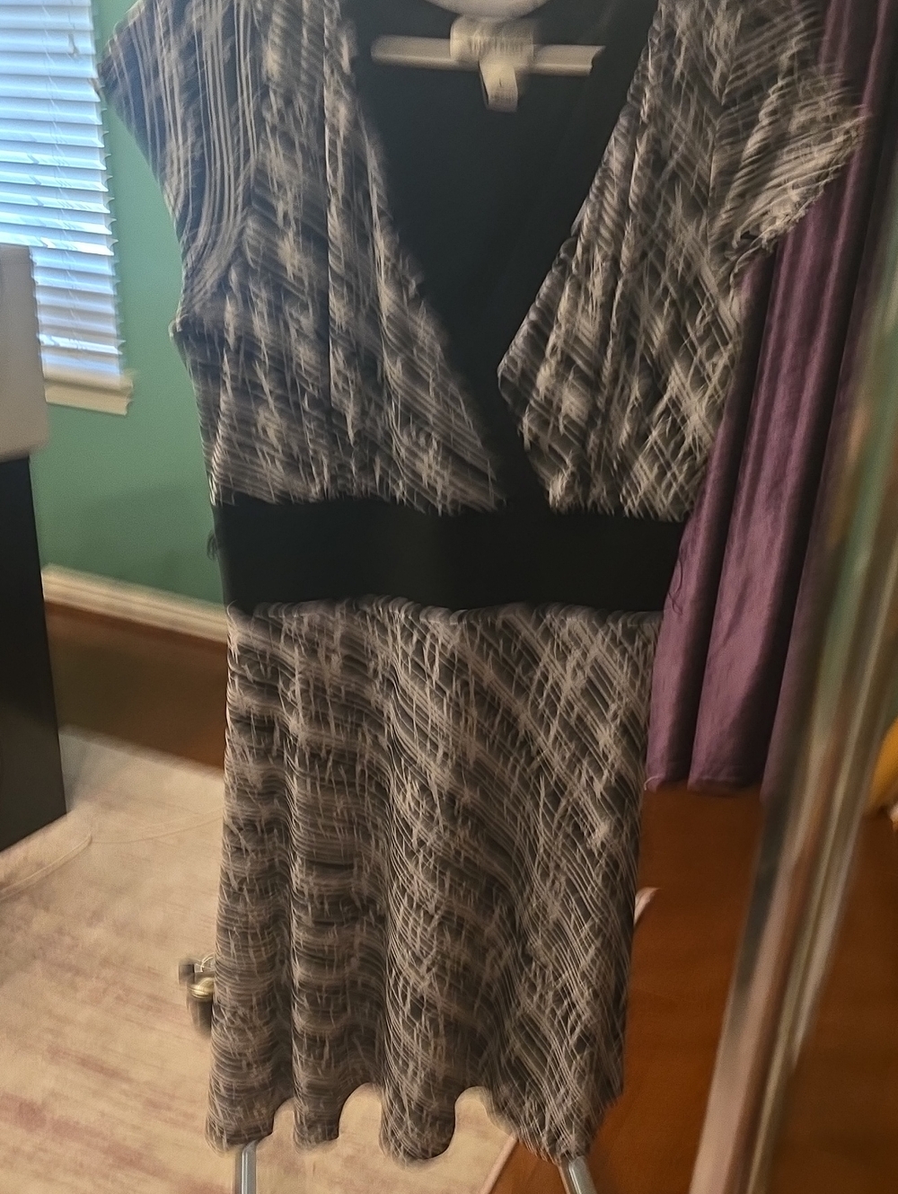 White House Black Market Black and White V-Neck Wrap Dress